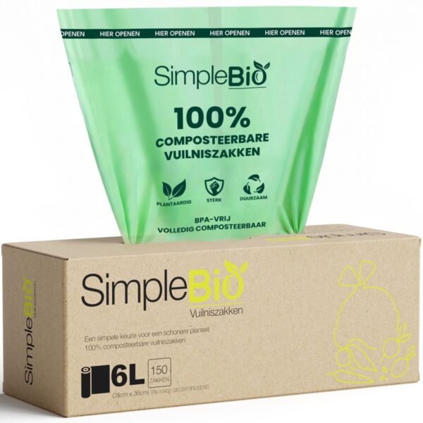 Biozakken 6 Liter - 150 Stuks - Biologisch Afbreekbaar & Composteerbaar (EN 13432)
