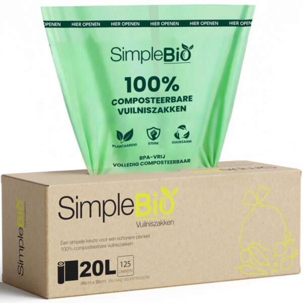 Biozakken 20 Liter - 125 Stuks - Biologisch Afbreekbaar & Composteerbaar (EN 13432)